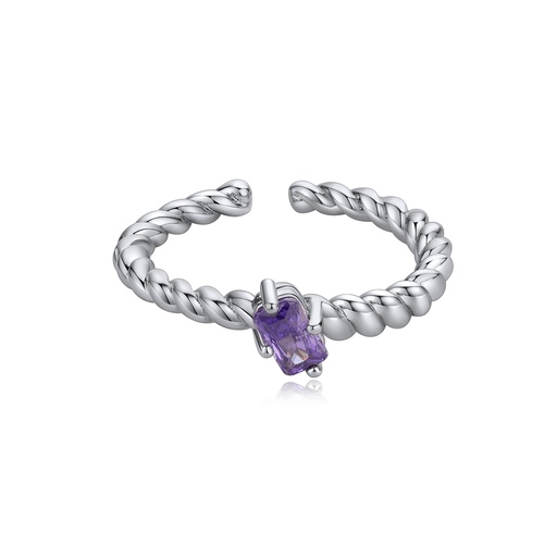 [BJ01R0058] Twisted Band with Violet Emerald-Cut Gemstone Accent