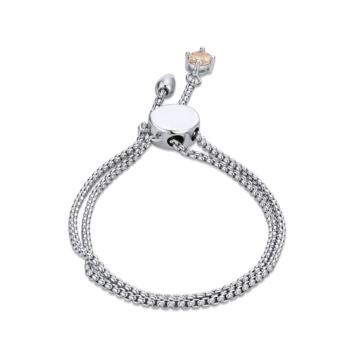 [BJ01R0077] Bracelet: Double Chain Adjustable Bracelet with Peach Crystal Detail