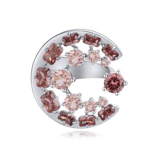 [BJ01R0079] Elegant Crescent Moon Ring with Sparkling Pink CZ Crystals