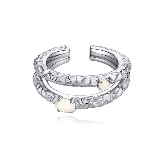 [BJ01R0090] Textured Double Band Ring with Faux Pearl Accents