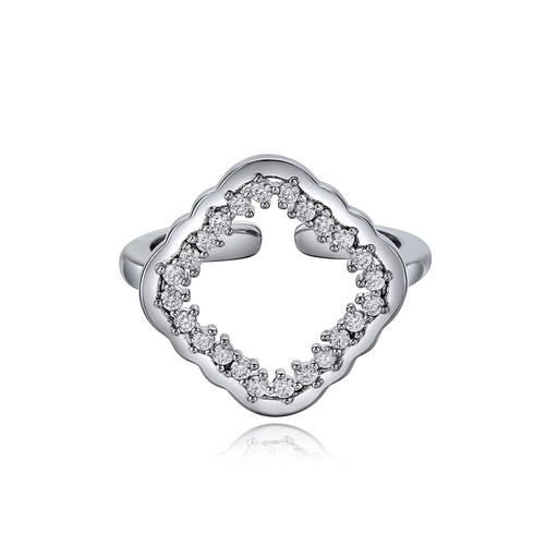 [BJ01R0095] Floral-Inspired Brass Ring with Sparkling CZ Crystals