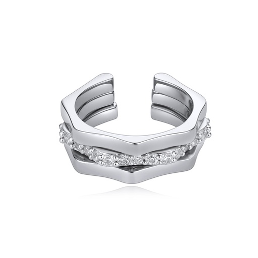 [BJ01R0100] Double Layer Chevron Brass Ring with Clear Crystal Accents