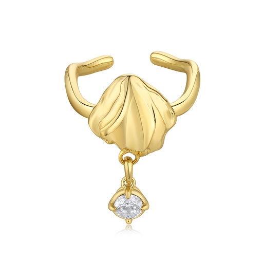 [BJ01R0153-1] Gold Shell Ring with Hanging Crystal