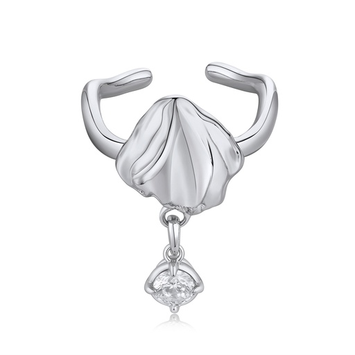 [BJ01R0153-2] Silver Shell Ring with Crystal Drop