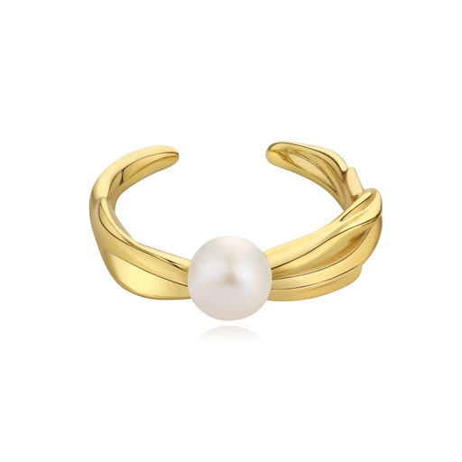 [BJ01R0165] Gold Twist Ring with Classic Pearl