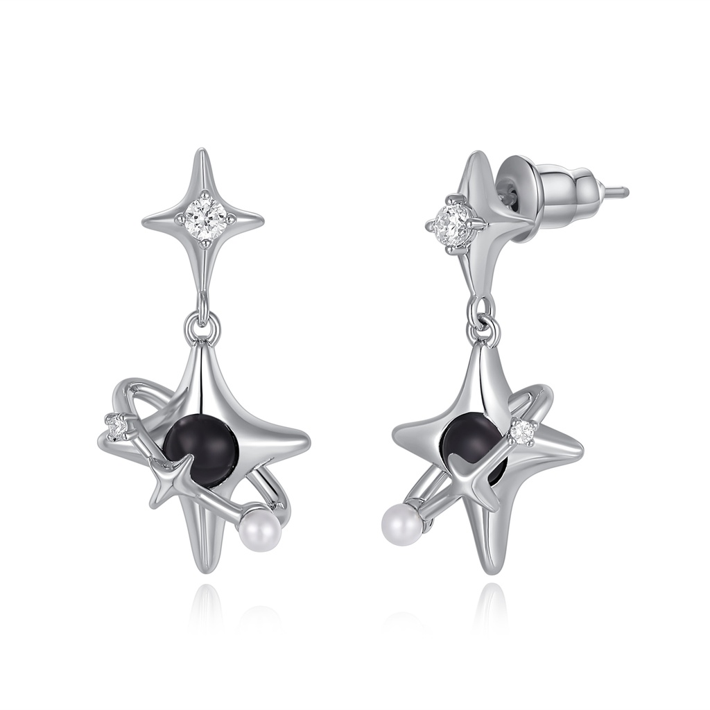 Galactic star earrings with pearl, black bead, and crystals | Jinyi Jewelry, image size:1024x1024