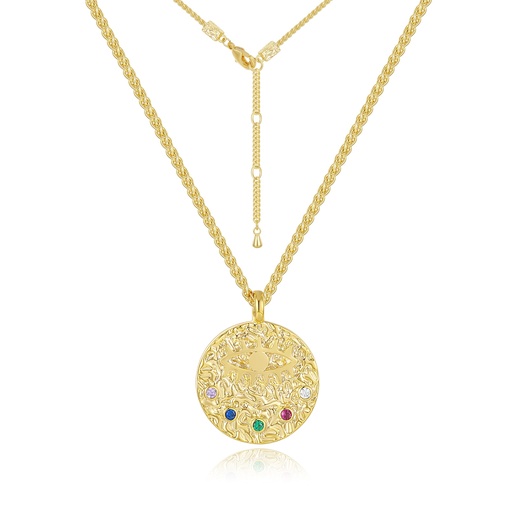 [JY20N0020-2] Radiant Gold Eye Pendant Necklace with Multicolor Crystal Accents