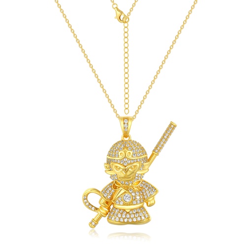 [PD02N0064] Gold-Plated Monkey King Pendant with Pave CZ Detailing