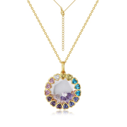 [PD02N0159] Rainbow Heart Halo Crystal Pendant Necklace with Gold Chain