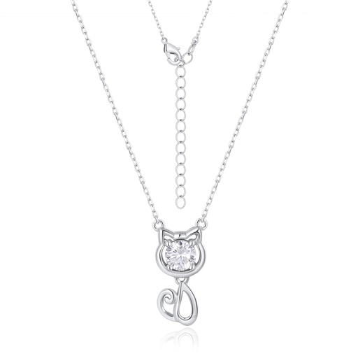 [PD02N0164] Minimalist Cat Pendant Necklace with Sparkling Central Stone Accent