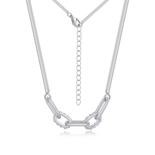 [PD02N0208] Bold silver necklace with polished chain-link design and shine.