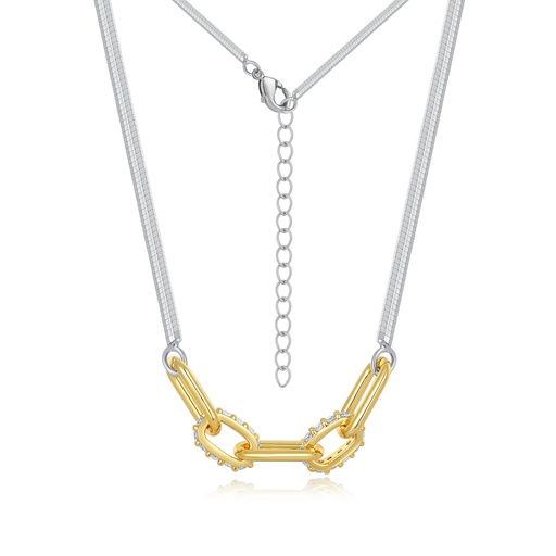 [PD02N0208-1] Two-tone link necklace featuring gold center with silver outer chain.