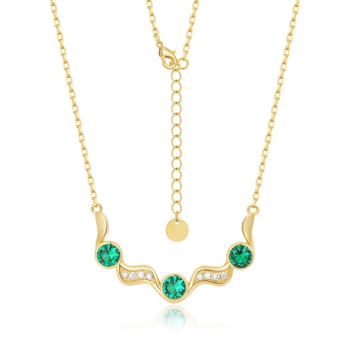 [PD02N0212] Elegant Green Gemstone Necklace with Curved Gold Detailing