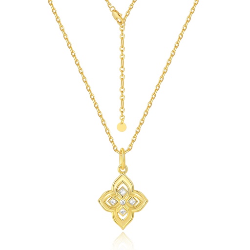 [PD02N0246] Gold-Plated Floral Pendant with Clear Crystal Embellishments