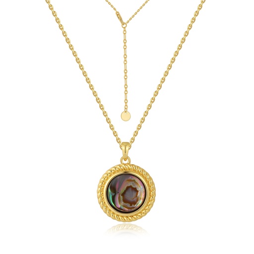 [PD02N0248] Natural Abalone Shell Circular Pendant Gold Necklace