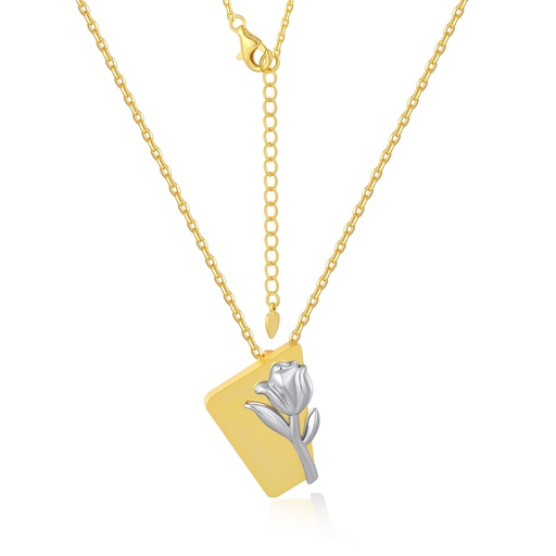 [PD02N0255] Gold-Plated Geometric Pendant Necklace with Silver Tulip Bloom