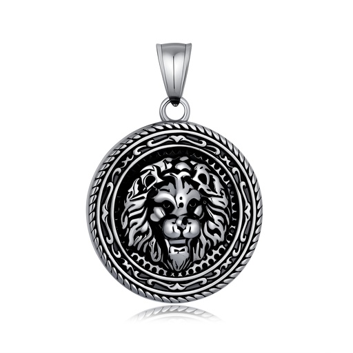 Fierce Lion Head Medallion Pendant with Tribal Detail