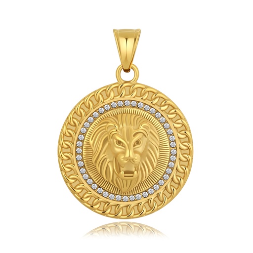 Gold Color Stainless Steel Lion Head Pendant with Crystal Accents