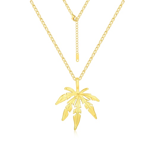 Bold Gold Leaf Pendant Necklace in Polished Stainless Steel Chain