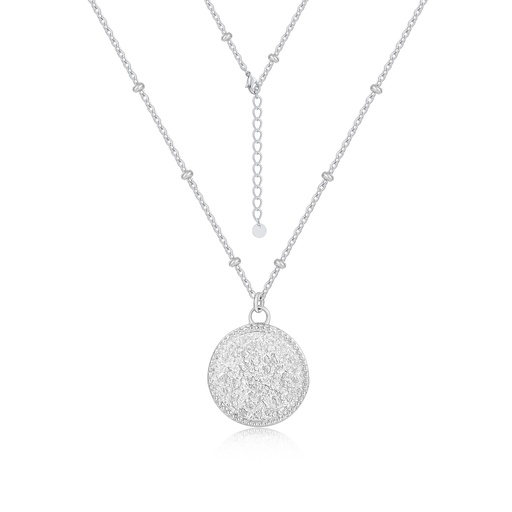 Elegant Silver Stainless Steel Round Pendant Necklace with Sparkling Texture