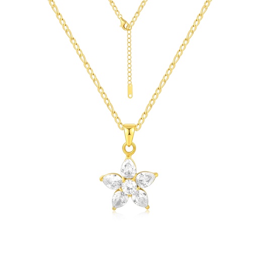 Gold Stainless Steel Floral Necklace with Sparkling Crystal Petal Charms