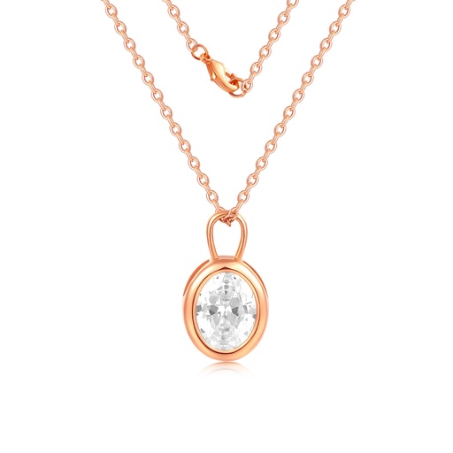 Elegant Rose Gold Oval Pendant Necklace with Sparkling White Crystal