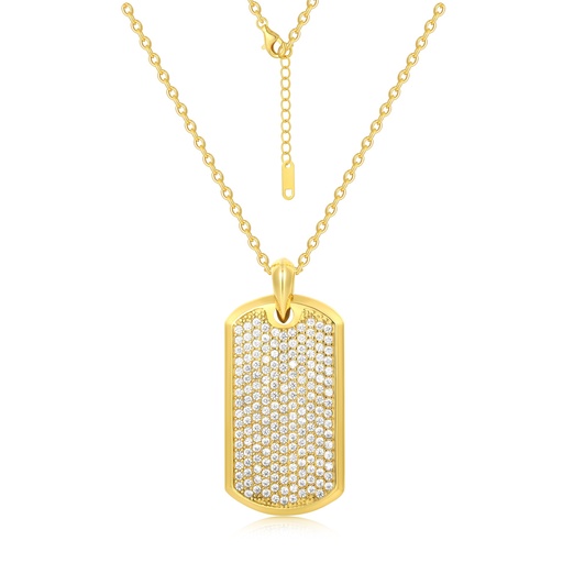 Gold Plated Stainless Steel Dog Tag Pendant Necklace With Shiny Crystals
