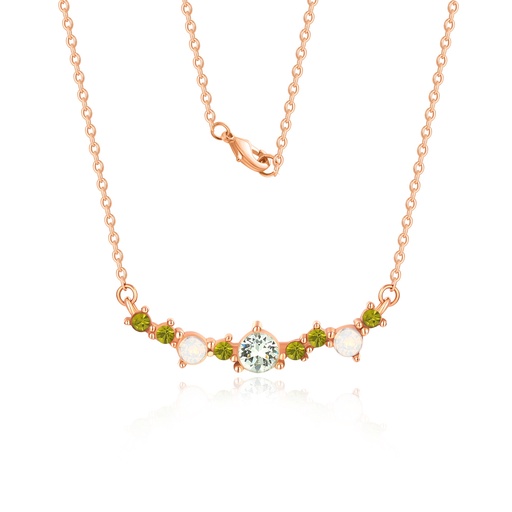 Colorful Gemstone Cluster Necklace in Rose Gold Stainless Steel Finish