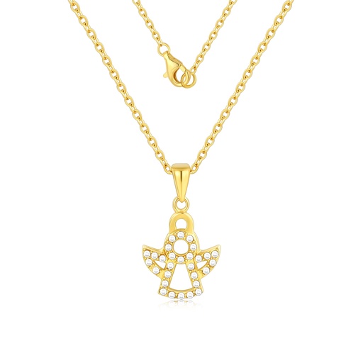 Gold-Plated Stainless Steel Angel Pendant Necklace With Sparkling Stones