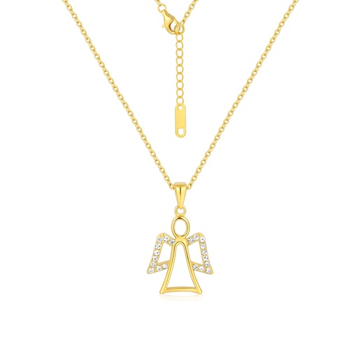 Gold Plated Angel Pendant Necklace with Crystal-Studded Wings Design