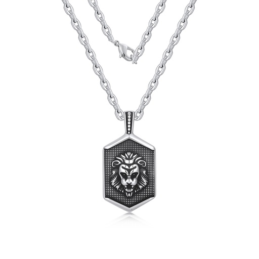 Fierce Lion Head Pendant Necklace in Polished Stainless Steel