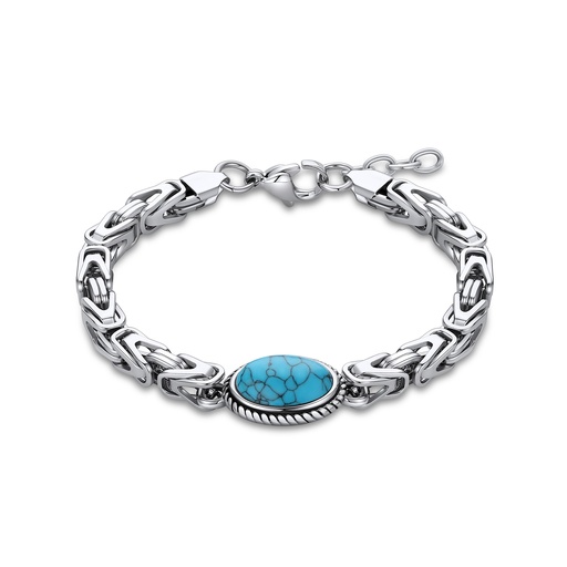 [DJ01B0008-2] Stylish and Durable Elegant Stainless Steel Chain Bracelet with Turquoise Stone,