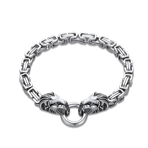 [DJ01B0009] Durable and Stylish bold Stainless Steel Chain Bracelet with Lion Head Closure,