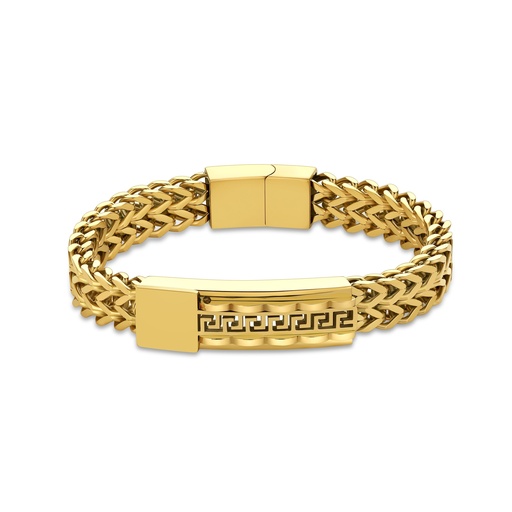 [DJ01B0012] Luxurious Gold-Plated Stainless Steel Bracelet with Greek Key Design