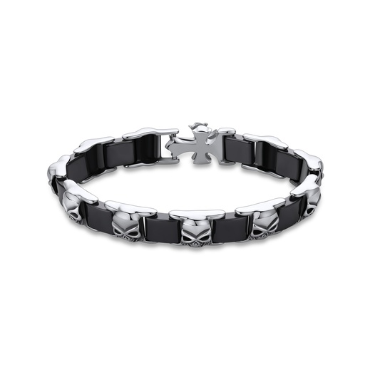 [DJ01B0013] Edgy Skull Design Stainless Steel Bracelet with Black Enamel Inlays