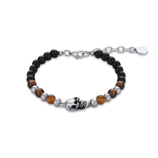 [DJ01B0016] Skull Design Beaded Bracelet with Onyx and Tiger Eye Stones