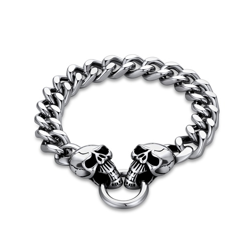 [DJ01B0023] Edgy Stainless Steel Chain Bracelet with Skull Clasp and Ring Detail
