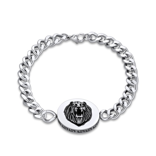 [DJ01B0028] Lion Head Stainless Steel Chain Bracelet with Greek Key Detail