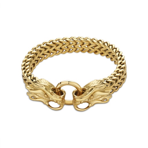 [DJ01B0036] Gold-Plated Dragon Head Stainless Steel Chain Bracelet with Ring Clasp
