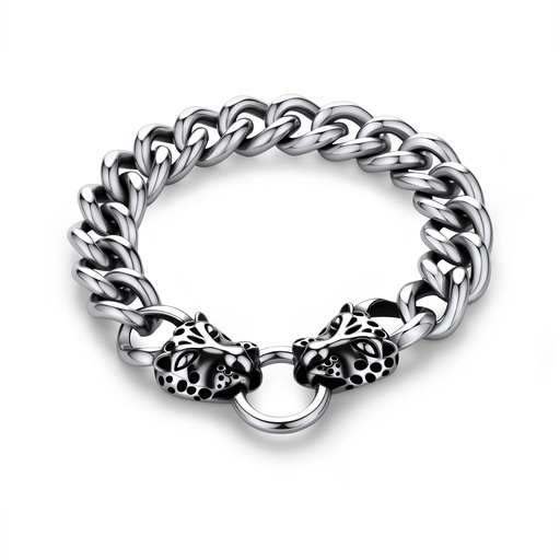 [DJ01B0038] Panther Head Stainless Steel Chain Bracelet with Ring Clasp