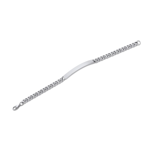 [DJ01B0039] Silver Stainless Steel Curb Chain Bracelet with Sleek Bar Detail