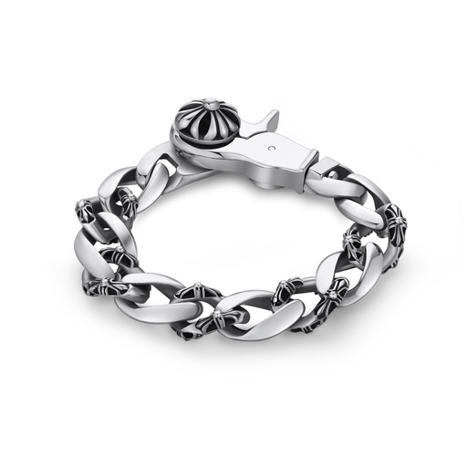 [DJ01B0041] Stainless Steel Chain Bracelet with Cross and Gun Clasp Detail