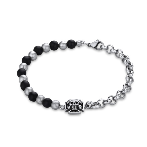 [DJ01B0047] Skull Clasp Stainless Steel Chain Bracelet with Matte Beads