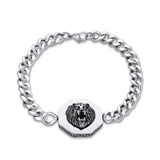 [DJ01B0049] Lion Head Stainless Steel Chain Bracelet with Greek Key Pattern