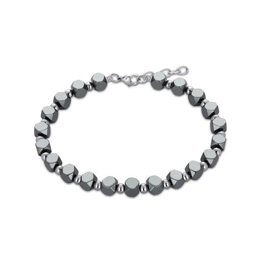 [DJ01B0052] Hematite Beaded Bracelet with Stainless Steel Accents and Adjustable Chain