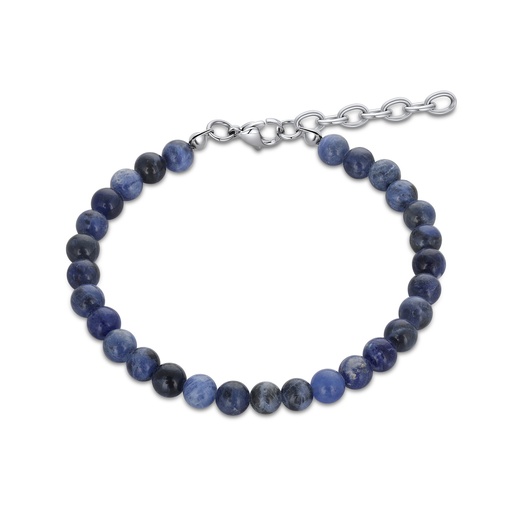 [DJ01B0054] Sodalite Beaded Bracelet with Stainless Steel Clasp and Adjustable Chain