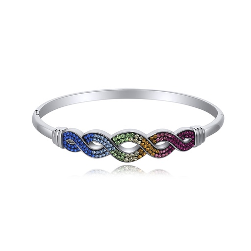 [DJ01B0055] Rainbow Crystal Pave Infinity Bangle with Silver-Tone Finish