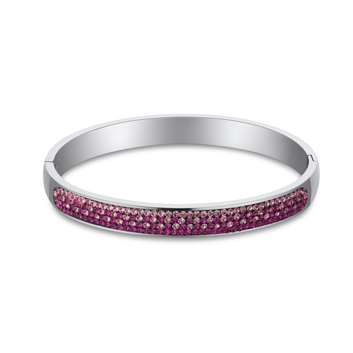 [DJ01B0056-1] Silver-Tone Bangle with Pave Pink Sapphire Crystal Inlay