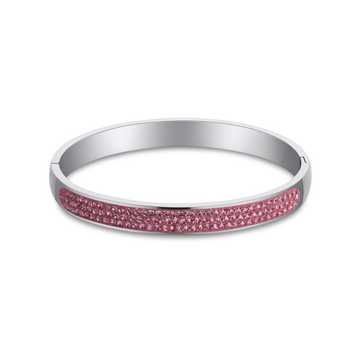 [DJ01B0056-2] Silver-Tone Bangle with Pink Crystal Pave Inlay for Elegance
