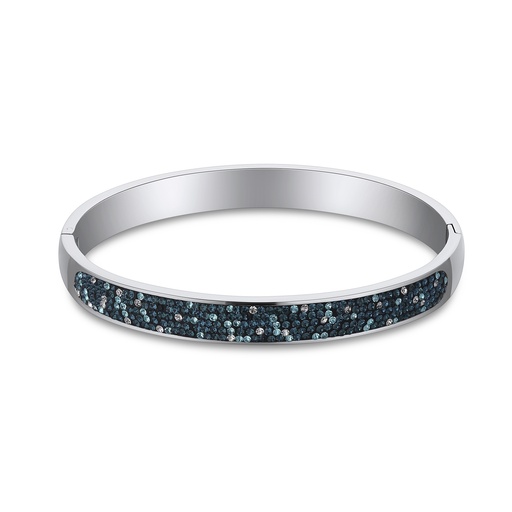 [DJ01B0056-3] Silver-Tone Bangle with Teal and Silver Crystal Pave Inlay